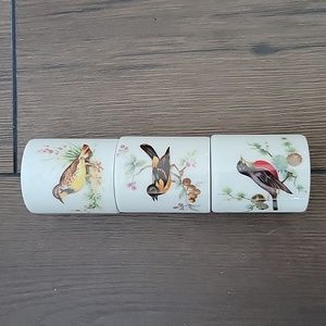 Christmas WEST GERMANY Vintage Set (3) Porcelain Bird Taper Candle Holders